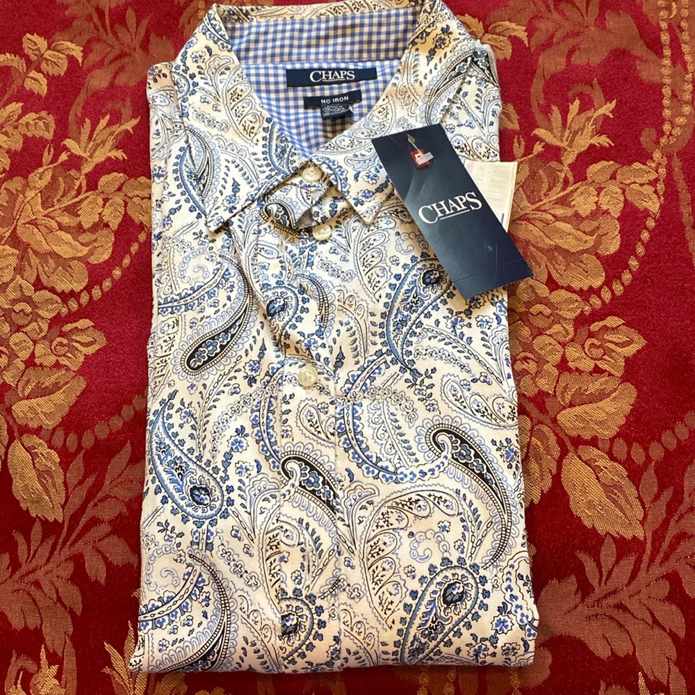 NWT Chaps Paisley Blue and White Collared Blouse - Size Large